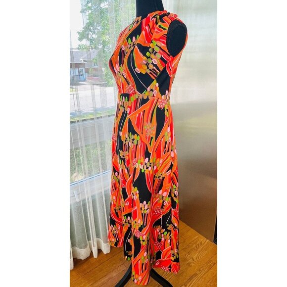 Vintage 60s dress, MOD orange green black large abstract pattern, - Picture 3 of 9